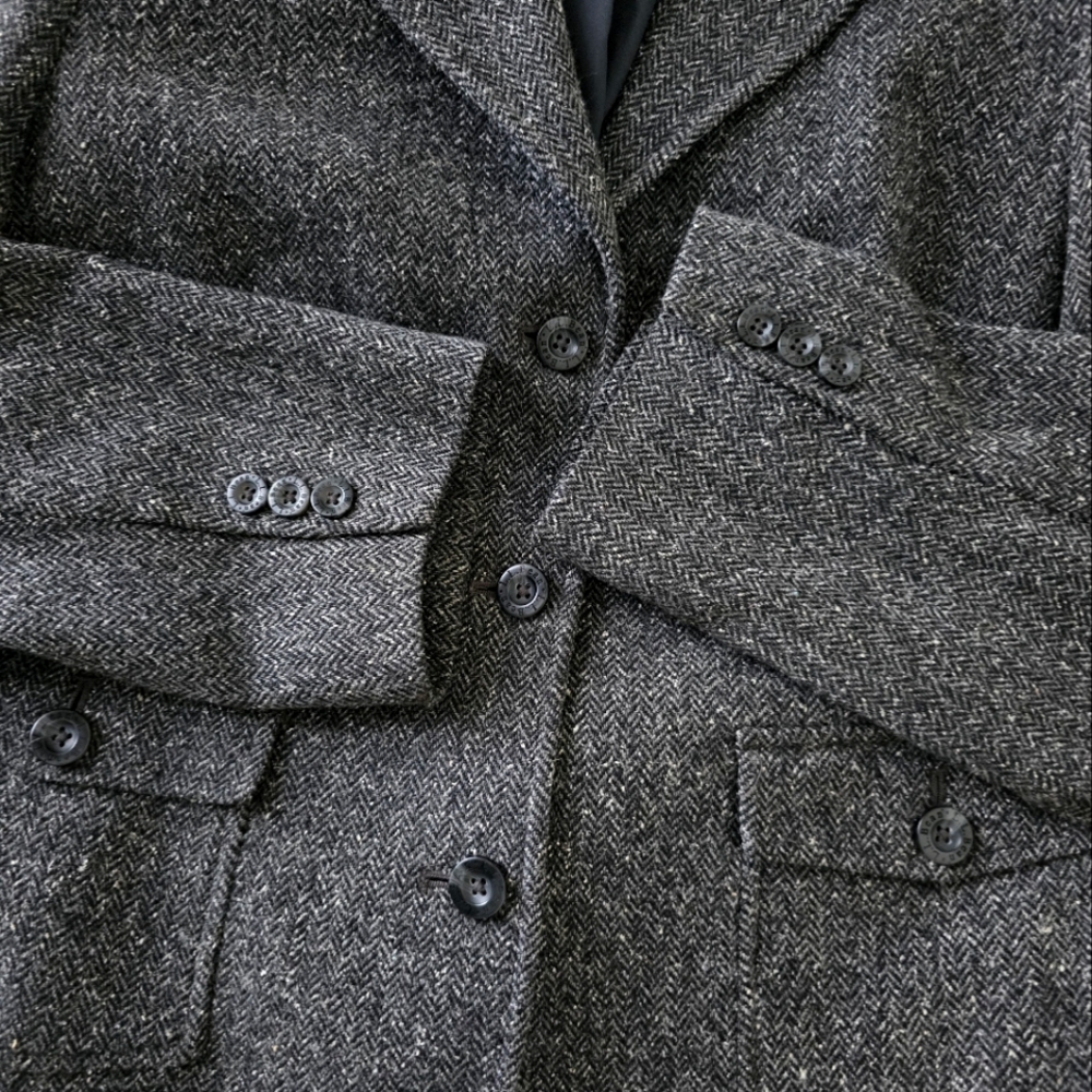 S O L D  LL Bean Dark Gray Tweed Wool Blend Tailored Blazer size L/P - Picture 12 of 15